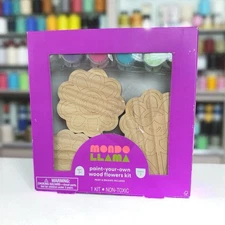 Mondo Llama Paint Your Own Wood Flowers Kit 1 Kit Paint & Brushes Includes NIB!