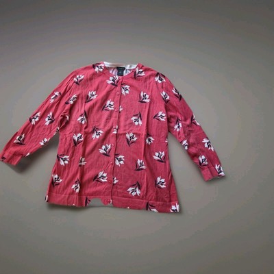 Ann Taylor Factory Red Floral Button Cardigan Size XL 100% Cotton