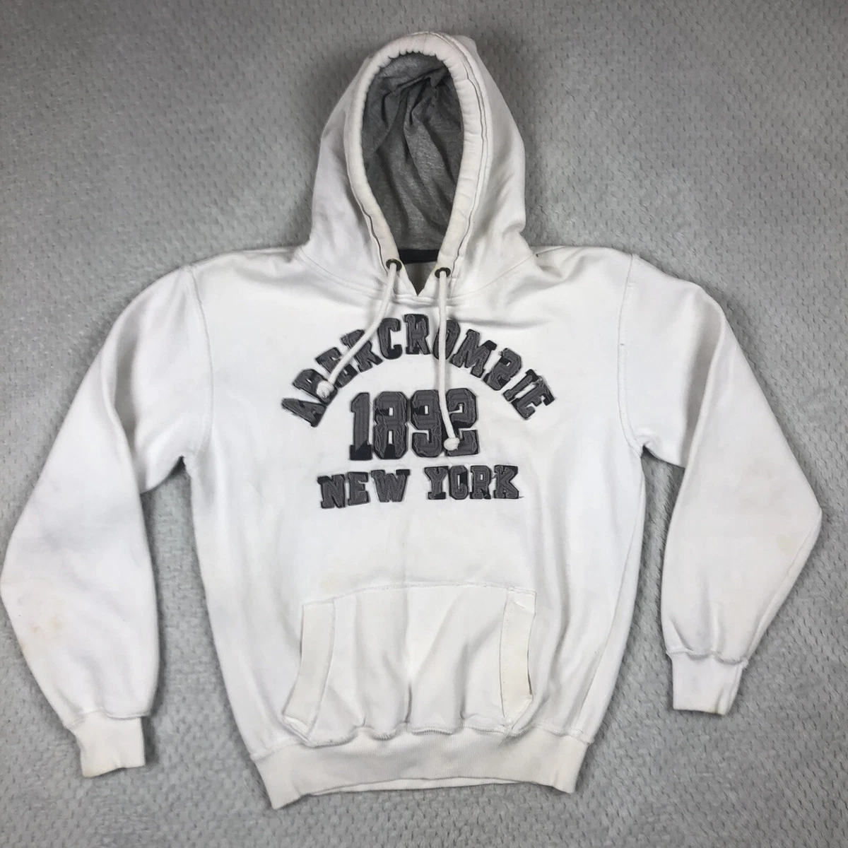 Abercrombie and Fitch Pullover Hoodie Mens Drawstring Thick Warm White  Large L | eBay