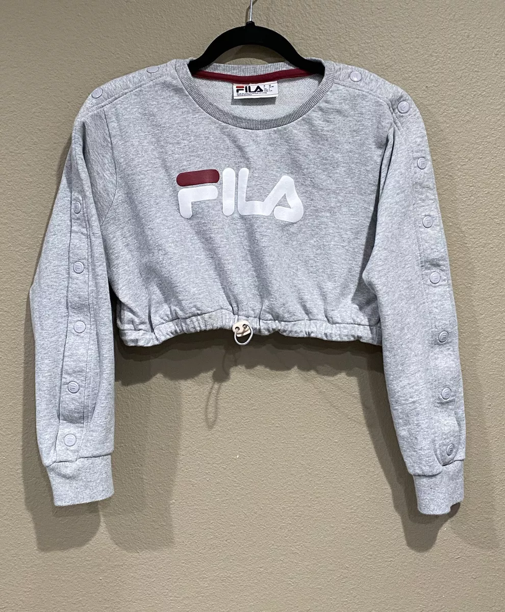 FILA Womens Cropped sweater top Large snap up long sleeves