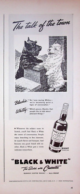 1942 Black & White Scotch Whisky 40s Print Ad Scottish Terrier Dog Talk of Town