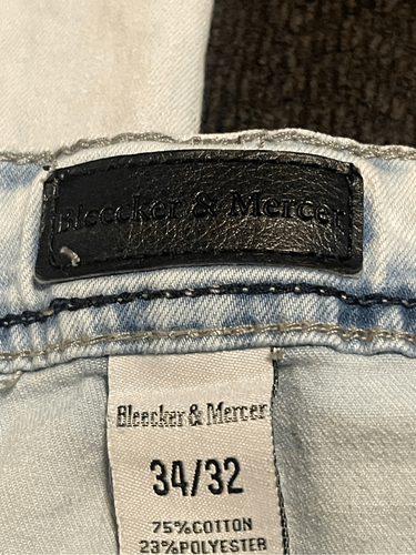 Pantalones de mezclilla elásticos de 5 bolsillos calce ajustado azul desgastado Bleecker & Mercer para hombre talla 34/32 - Imagen 11 de 14