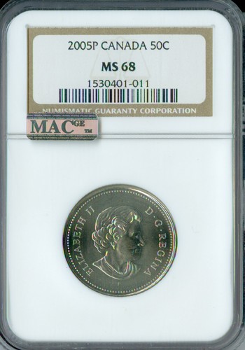 2005 P TEST CANADA 50 CENTS NGC MS68 PQ 2ND FINEST RARE MAC SPOTLESS . - Picture 1 of 4