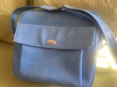 Vintage Samsonite Silhouette Shoulder Bag Overnight Luggage Blue Vinyl 1970 Nice