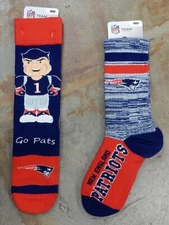 2 Pack NFL New England Patriots Socks Gift Dress Medium Retro Deuce Flag Mascot