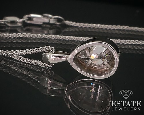 14k White Gold Pear Bezel Natural .22ct Diamond Solitaire Necklace 2.5g i17671 - Picture 3 of 4