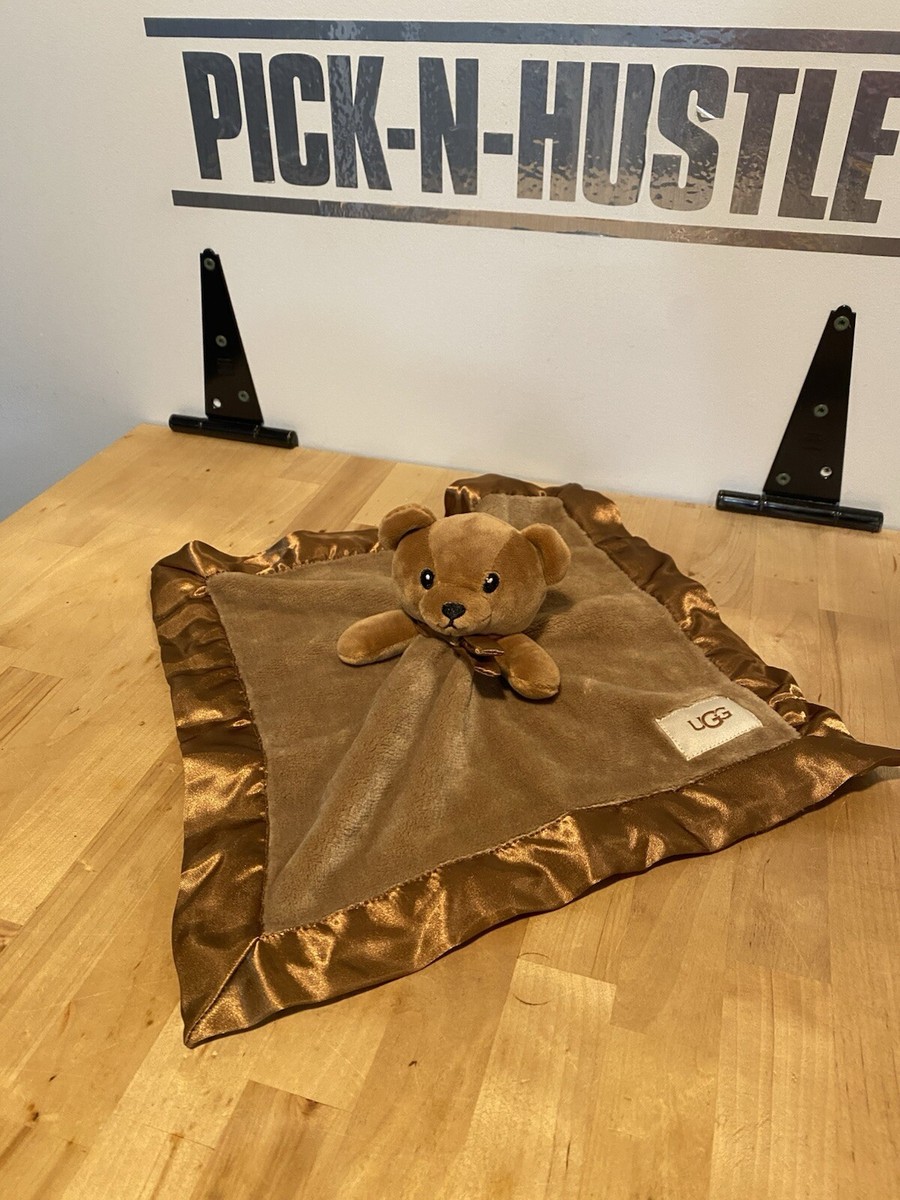UGG Baby Brown Bear Blanket Plush Satin Trim Soft Lovey Fleece