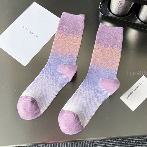 Unisex 5 Pairs Custom Rainbow Gradient Cotton Socks Mid Calf Socks One Size - Picture 5 of 7