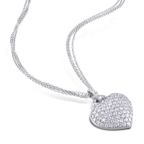 Amour Sterling Silver 3 1/2CT TGW Created White Sapphire Heart Pendant w Chain - Picture 4 of 7