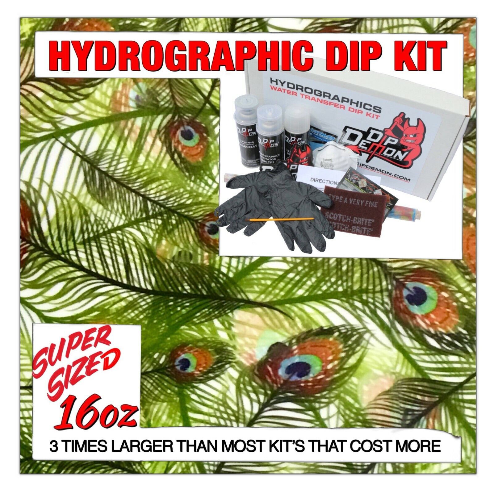 Hydrographic dip kit Mini Peacock Feathers hydro dip dipping 16o