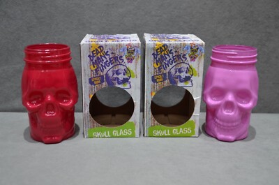 2x Dead Man's Fingers Skull Head Pink & Red Glass Passion Fruit & Raspberry Rum