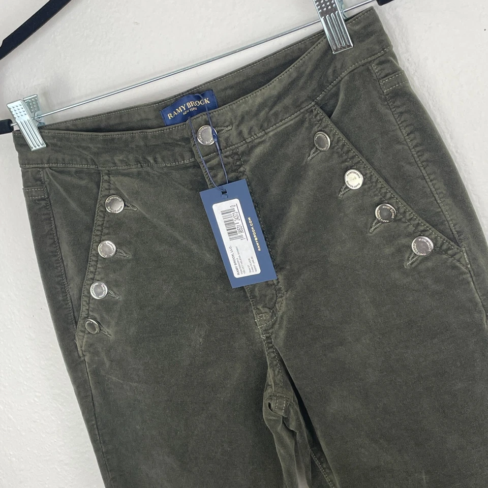 Ramy Brook бархата Helena узкие брюки размер 27 карманов хлопковая смесь зеленый $245 - Изображение 2 из 4