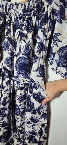 Womens Dress INC Cotton Printed Smocked Off The Shoulder Blue Size Small - Picture 11 of 15