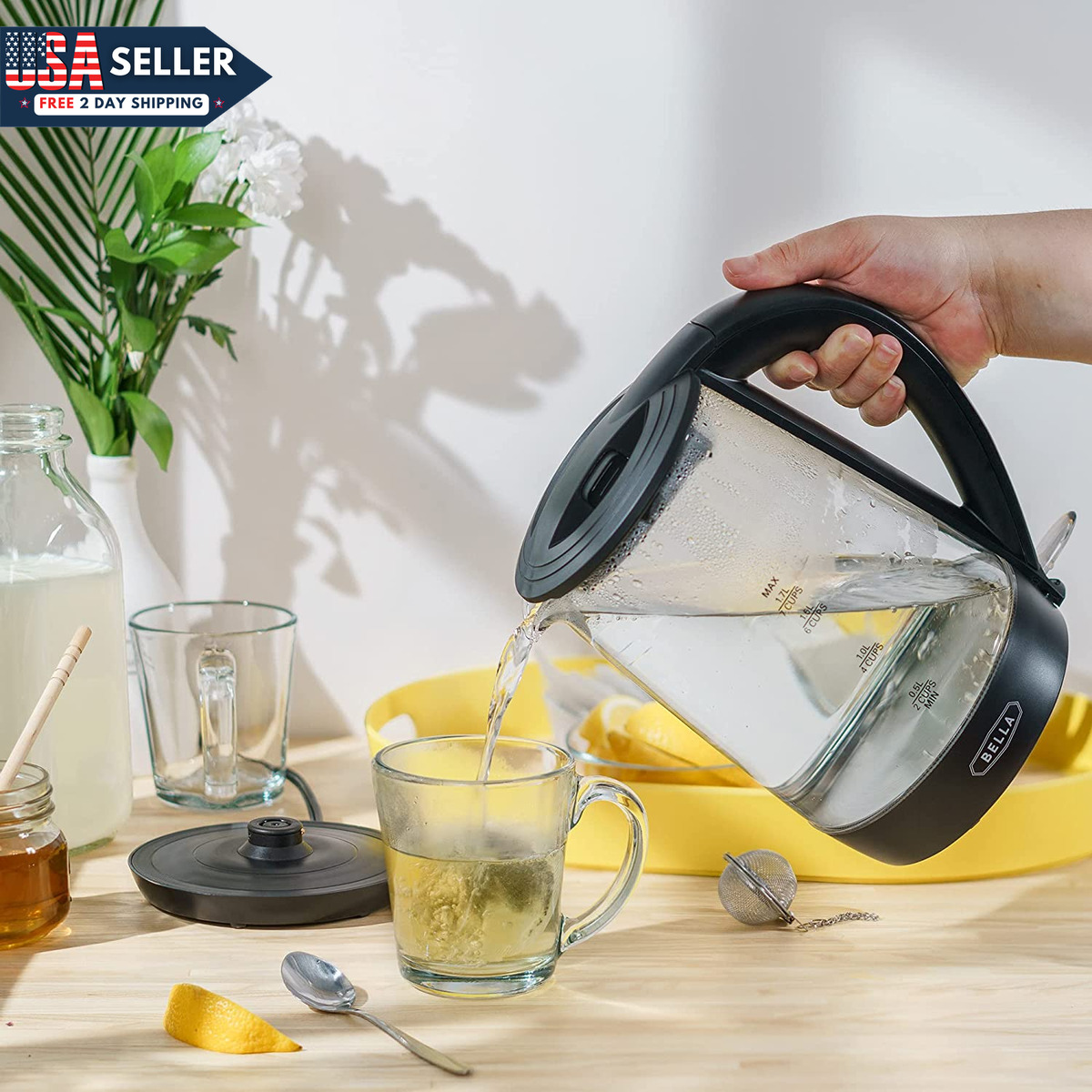 BELLA 1.7 Liter Glass Electric Kettle, Quickly Boil 7 Cups of Water in 6-7  Minut