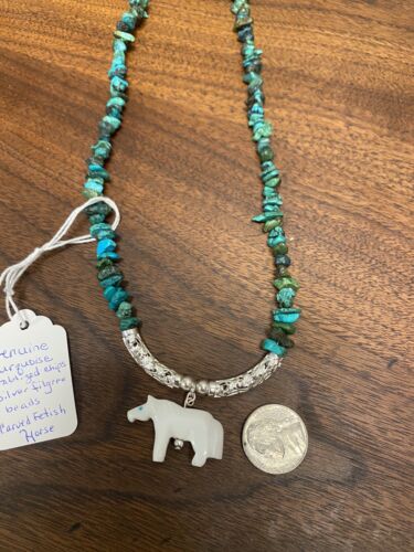 Jewelry20” Genuine Turquoise/ Carved Fetish Horse Necklace - Picture 1 of 6