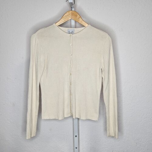 Ann Taylor Loft Vintage Cream Button Up Cardigan Sweater Silk Medium