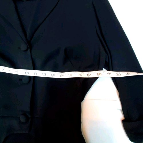 Roos Bros Vtg 40s Whimsygoth Retro Black Crepe Blouse S/M Fabric Covered Buttons - Picture 11 of 18