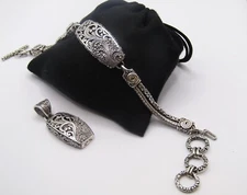 Sarda Artisans of Bali Tree of Life Toggle Bracelet 7'-8.5. and Pendant