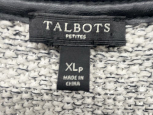 Talbots Petites Sweater XLp Gray Full Zip Faux Leather Trim Cardigan Preppy - Picture 8 of 9