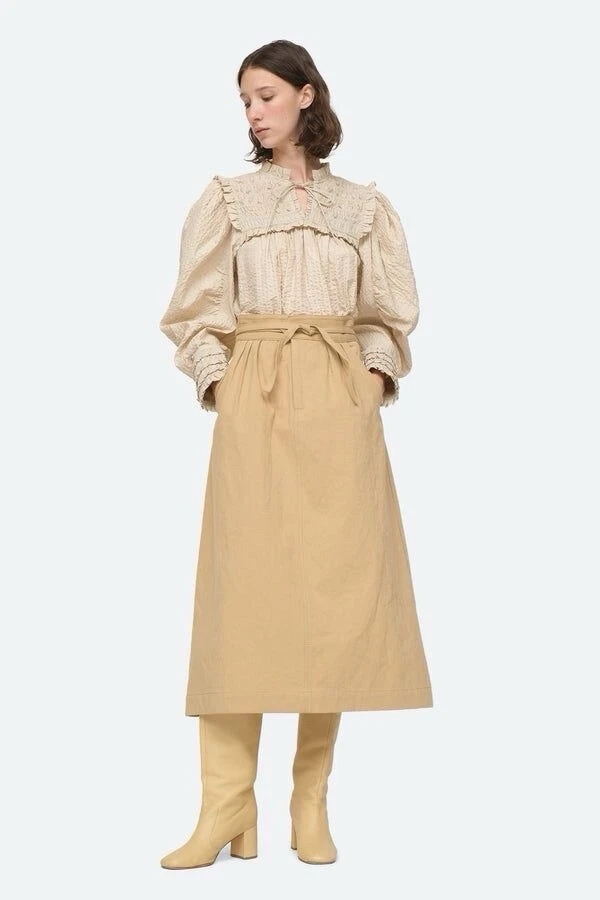 Falda Midi Completa Sea NY Therese Sarga Corbata Cintura Talla 10