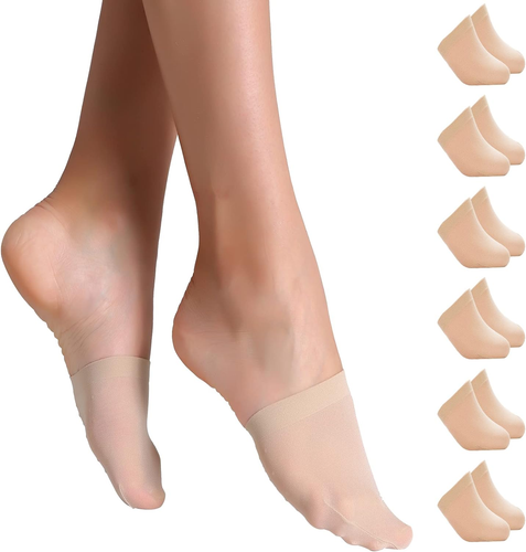 Yilanmy Toe Topper Socks Women 6 Pairs, No Show Liner Half Socks for Heels, Non-