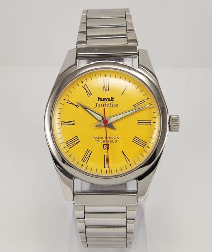 HMT Jubilee Para Shock Yellow Dial 17 Jewels Mechanical Handaufzug Wrist Watch