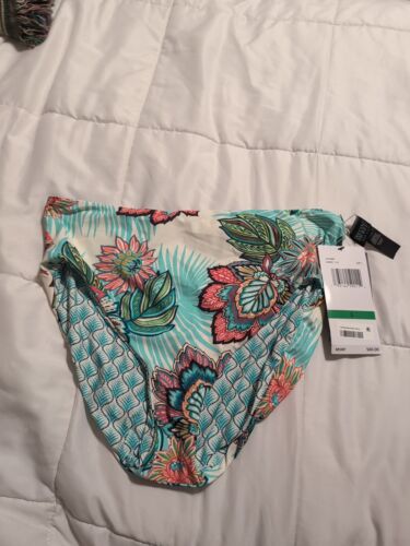 Women's Size Large Ivory And Blue Flower Bikini Bottom High Waist NWT $60