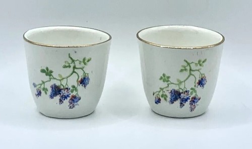 Vintage Egg Cups x 2 - Bucket Handpainted Floral Spray Gilded Porcelain Art Deco - Picture 2 of 8