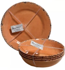Tommy Bahama 8 Pc Set Orange Melamine 4 Dinner Plates.4 Salad Bowls Crackle