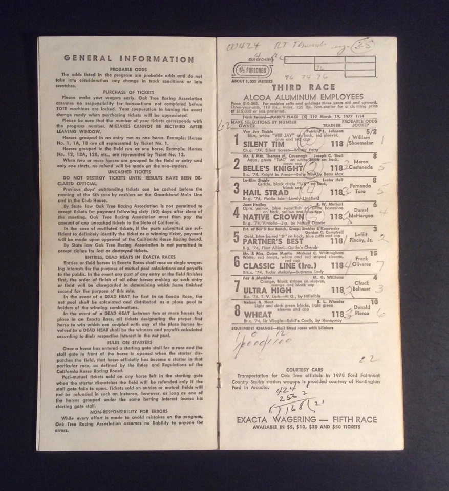 Zapatero Willie Santa Anita 1977 Otoño Clásico Carreras de Caballos Día 3 Foto 4 de 4