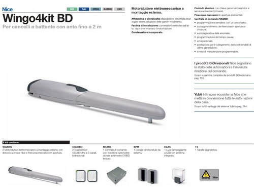 Automatisierungssatz für Tor WG4000 230V 220V 2mt Wingo 4000 NICE WINGO4BDKIT - Bild 2 von 2