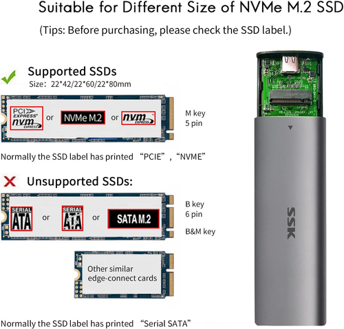 Aluminum USB C to M.2 Nvme SSD Tool-Free Enclosure Reader, USB 3.1/3.2 Gray - Picture 4 of 6