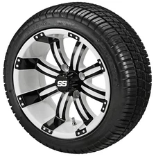 (4) Golf Cart 205/30-12 Deli Low Profile Tire on 12x7 White/Black Tempest Wheels