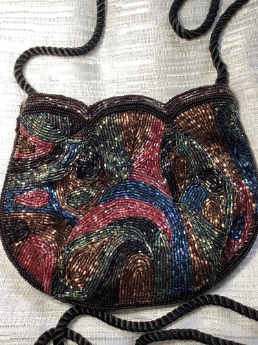 Vintage bunte Hand Perlen Schulter Clutch Handtasche und passender Gürtel - Bild 7 von 14