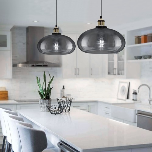 Vintage Smoked Glass Shade Chandelier Pendant Ceiling Home Pub Diner Light M0198 - Picture 7 of 12