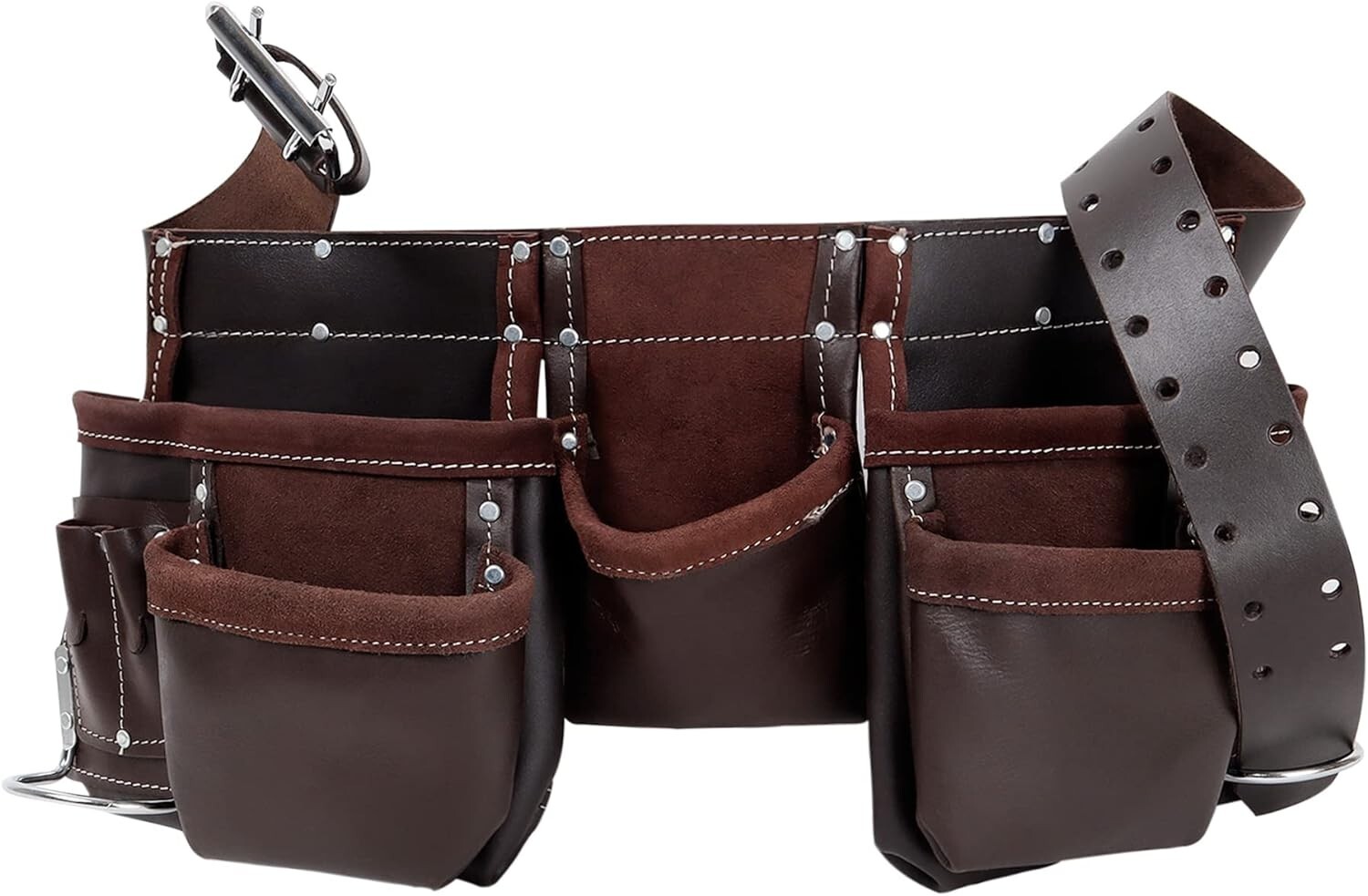 Oil-Tanned Leather Tool Pouch – 12 Pocket Belt for Electrical Construction