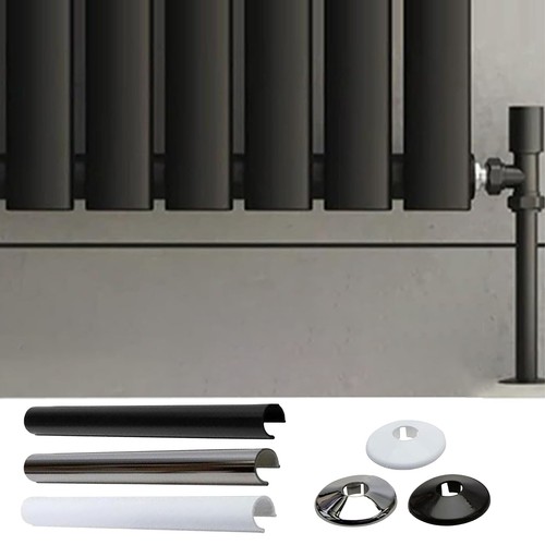 2 pk Pipes Radiator Pipe Covers sleeve 15mm Collars Cut Fit Bathroom Chrome - Picture 10 of 15