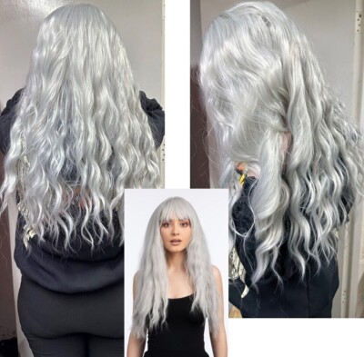 Graue lange gewellte Perücke weich hitzebeständig Kostüm Cosplay