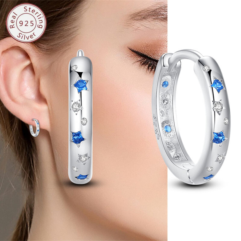 KUNSIR 925 Sterling Silver Mini Simple Star Hoop Earrings For Women Jewelry Gift