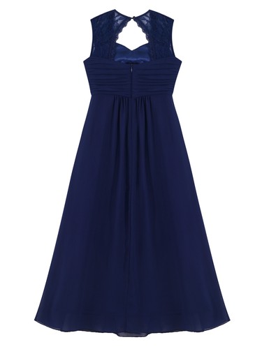 Kid Girl Chiffon Lace Pleated Chiffon Dress Pageant Party Bridesmaid Gown Dress - Picture 3 of 49