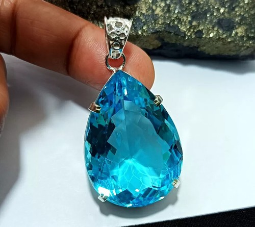 Certified Natural 100 Ct+ Brazilian Blue Pear Topaz Pendant Loose Gemstone - Picture 7 of 8