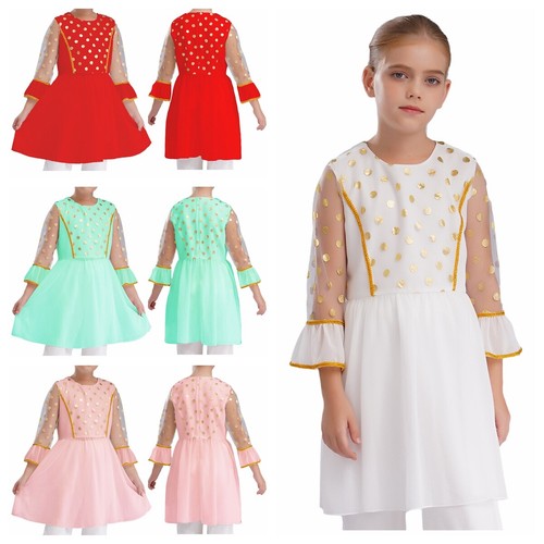 Kids Girls Dress Banquet Dresses Dance Ball Gown Round Neck Sundress Indian - Picture 3 of 39