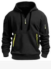 Men's Kangaroo Pocket Quarter Zip Hoodie, Stylish Pullover Sweatshirt for Spring