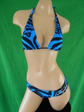 Exotic dancer stripper blue/black two piece bikini dance outfit - dancewear