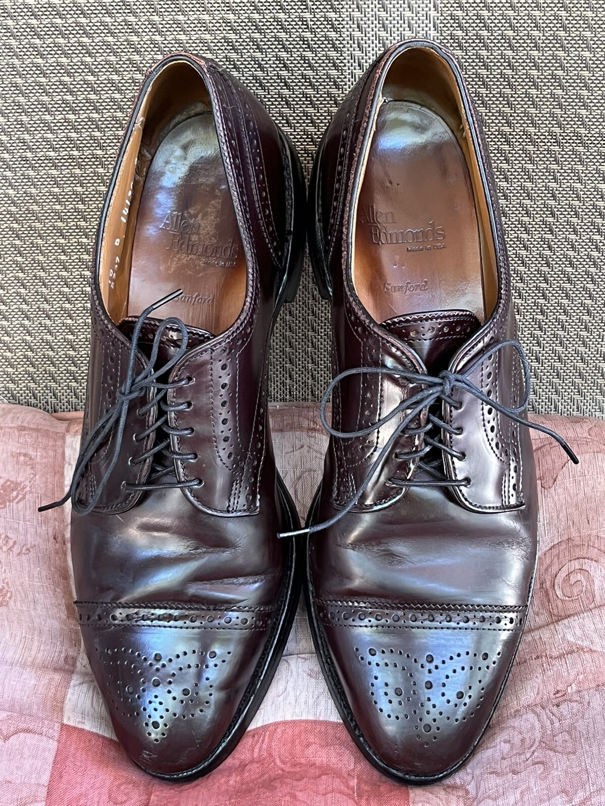 SAOLA Scarpe eleganti da uomo Allen Edmonds taglia 10 B Sanford punta cap in pelle bordeaux