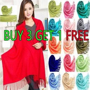 NEW-Women-Soft-PASHMINA-SILK-Classic-Solid-Cashmere-Wool-SHAWL-Scarf-Stole-WRAP