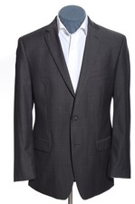 40R Calvin Klein Slim-Fit Gray Herringbone Stripe Worsted Wool Sport Coat Blazer