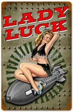 WW2 Picture Photo Pinup Bomber Nose Art Lady Luck B-17 Flying Fortress 3404