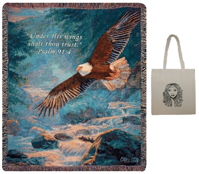 American Majesty Inspirational Throw Blanket Eagle 50'' x 60''and Angel Tote NWT