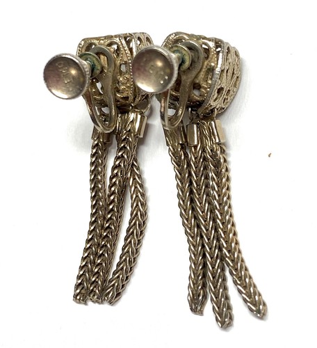 VTG LITTLE NEMO Filigree Cubes Foxtail Fringe Dangle EARRINGS Gold Tone SIGNED - Picture 6 of 7